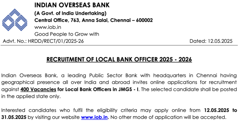 Indian Overseas Bank LBO Admit Card 2025 Out
